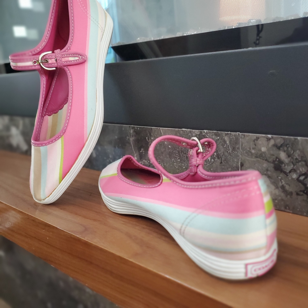 COACH Mirabella, Pink Striped Canvas Maryjanes